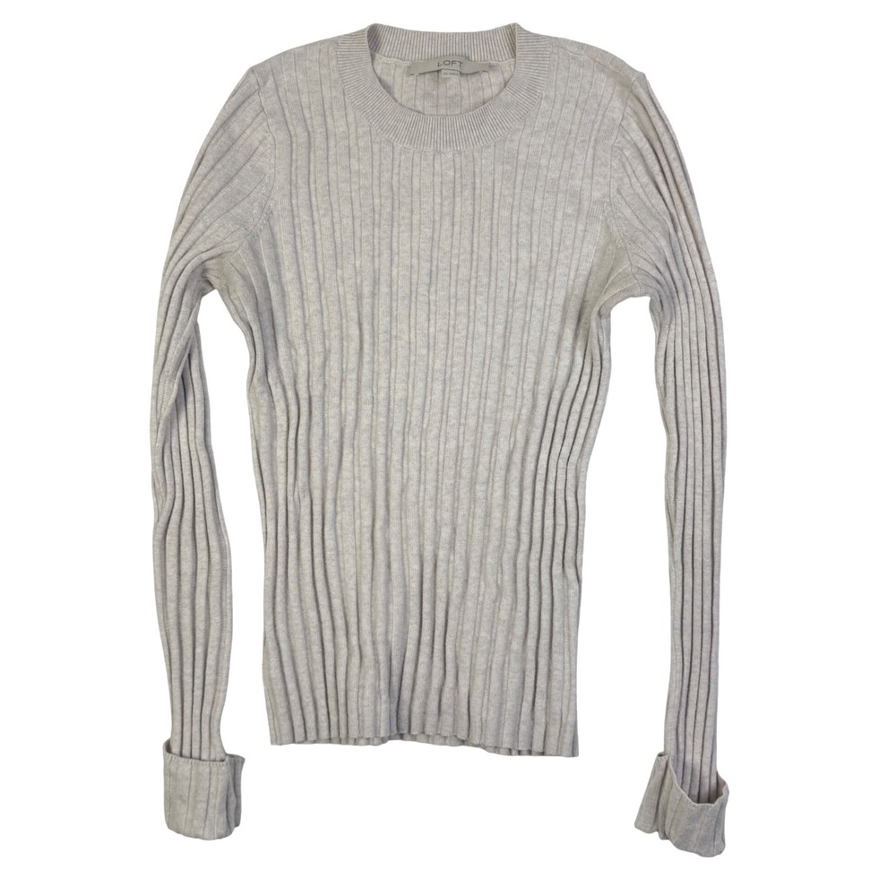 LOFT Ribbed Knit‎ Cuff Oatmeal Colored Crew Neck Sweater Women's Size XS